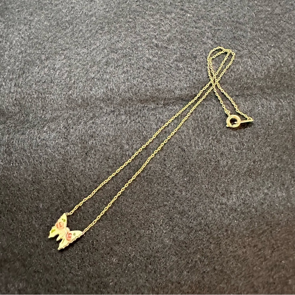 Vintage Circa 70s Butterfly Gold Tone Chocker Pendant Necklace 16 In Boho Twee